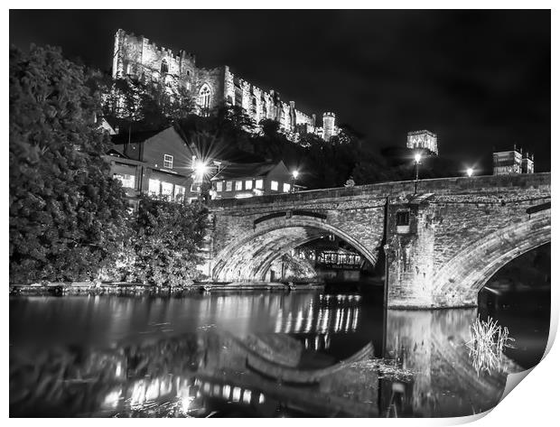  Durham Castle by Night Lights in Black and White Print by Naylor's Photography