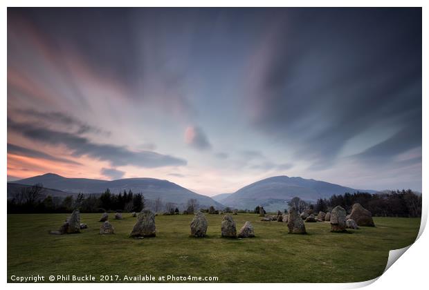 Sunset at Castlerigg Stone Circle Print by Phil Buckle