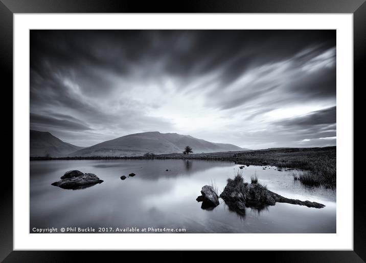 Tewet Tarn Black and White Framed Mounted Print by Phil Buckle