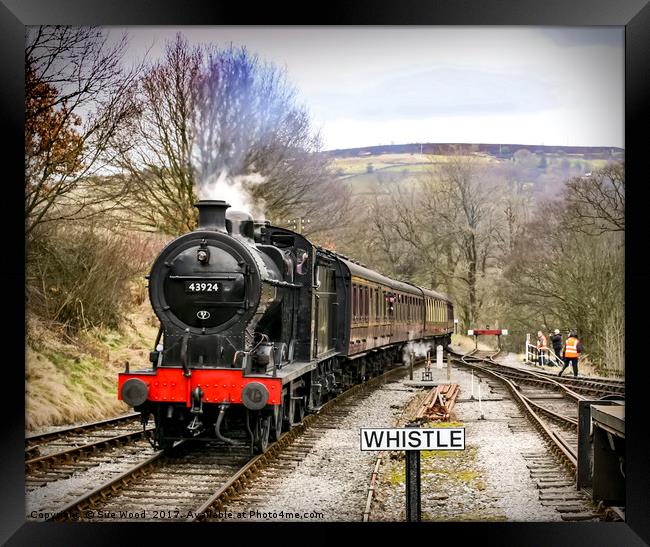 Steam train 43924, WHISTLE Framed Print by Sue Wood