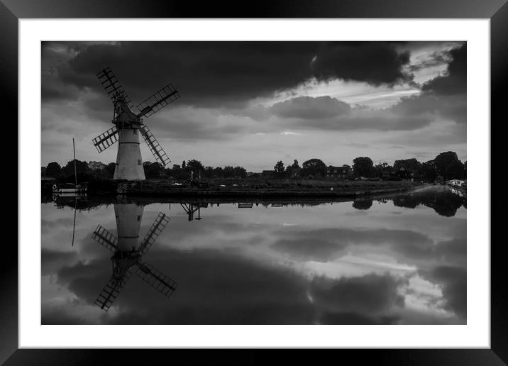 Thurne Windmill in mono Framed Mounted Print by Mark Hawkes