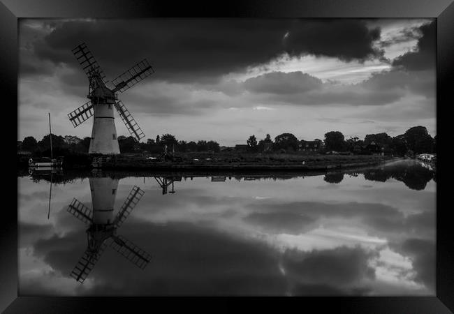 Thurne Windmill in mono Framed Print by Mark Hawkes