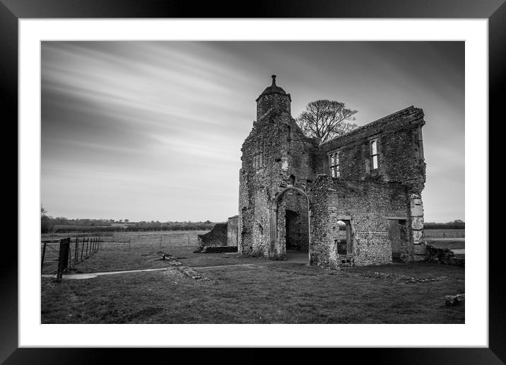 Baconsthorpe Castle in black and white Framed Mounted Print by Mark Hawkes