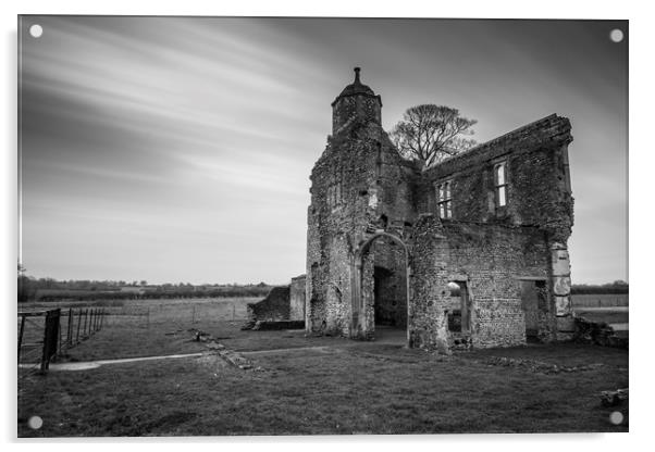 Baconsthorpe Castle in black and white Acrylic by Mark Hawkes