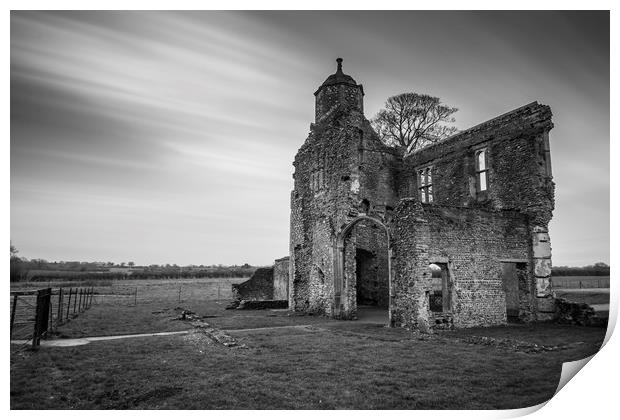 Baconsthorpe Castle in black and white Print by Mark Hawkes