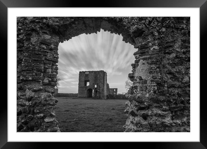Baconsthorpe Castle Ruins in Mono Framed Mounted Print by Mark Hawkes