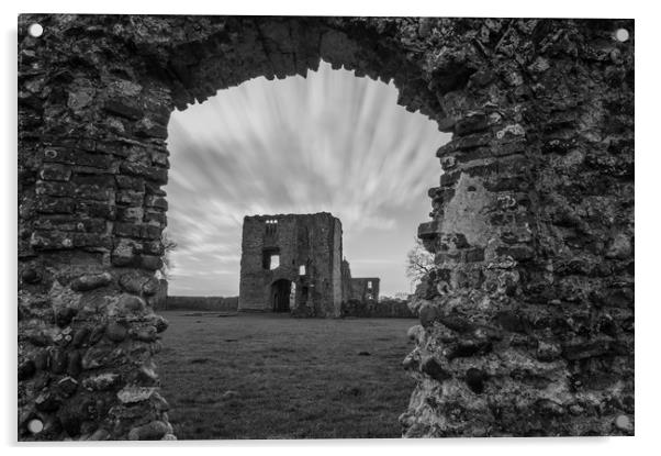 Baconsthorpe Castle Ruins in Mono Acrylic by Mark Hawkes