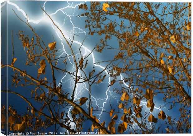 lake water reflection of a thunderbolt Canvas Print by Paul Boazu