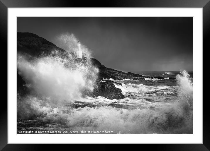 "Storm Doris" Bracelet Bay, Mumbles, Gower. Framed Mounted Print by Richard Morgan