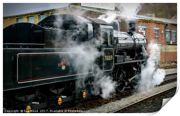 Steam train 78019 leaving Keighley Yorkshire Print by Sue Wood