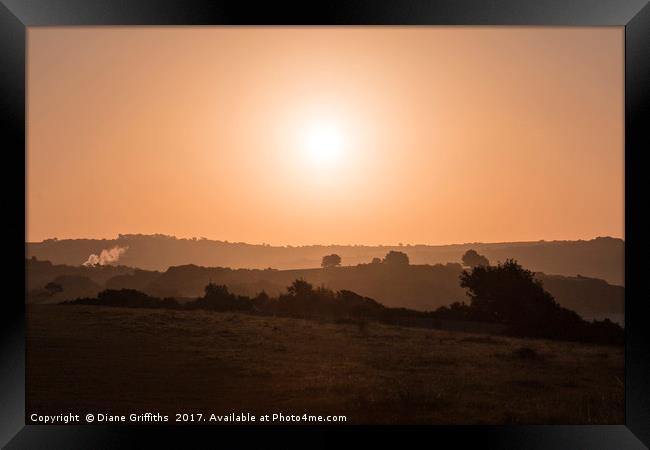 Sunrise over the countryside at Carlyon Bay Framed Print by Diane Griffiths