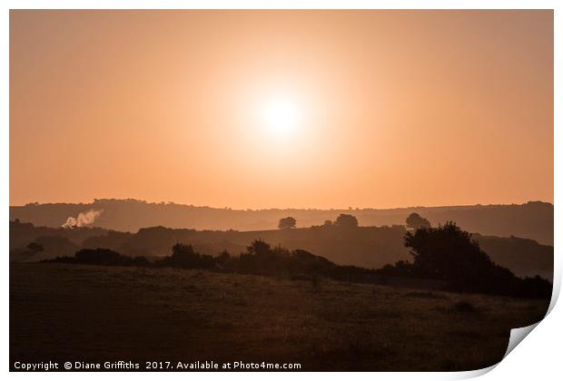 Sunrise over the countryside at Carlyon Bay Print by Diane Griffiths