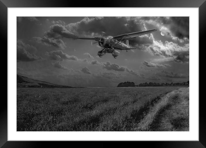 RAF Lysander on secret operation, B&W version Framed Mounted Print by Gary Eason