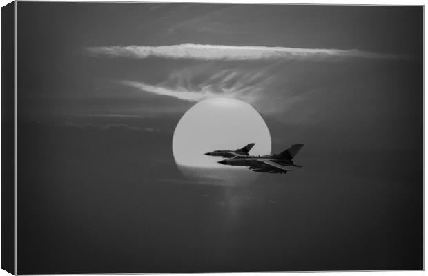 Gulf War sunset departure, B&W version Canvas Print by Gary Eason