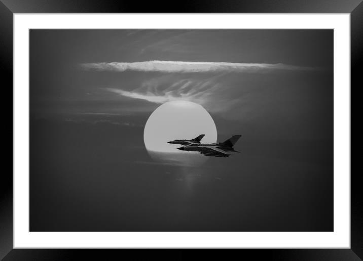 Gulf War sunset departure, B&W version Framed Mounted Print by Gary Eason
