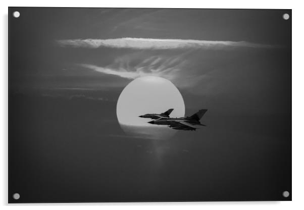 Gulf War sunset departure, B&W version Acrylic by Gary Eason