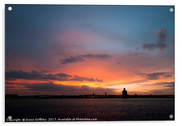 Sunset over The Mersey Acrylic by Diane Griffiths