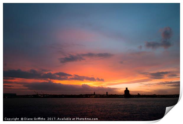 Sunset over The Mersey Print by Diane Griffiths
