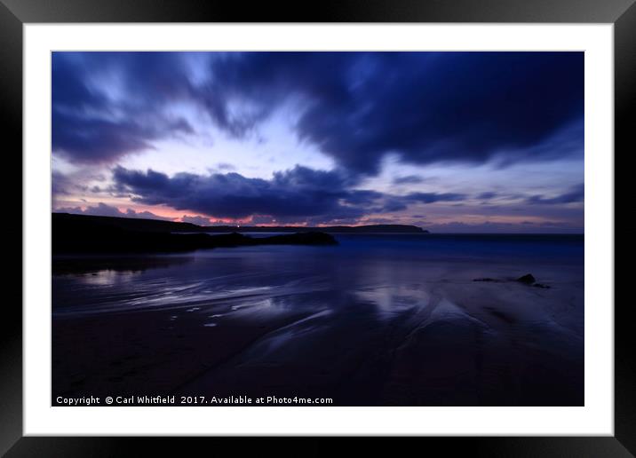 Dusk at Trevone Bay in Cornwall, England. Framed Mounted Print by Carl Whitfield