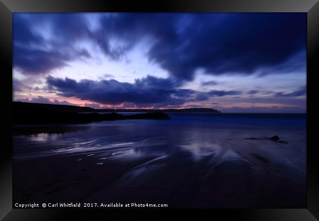 Dusk at Trevone Bay in Cornwall, England. Framed Print by Carl Whitfield
