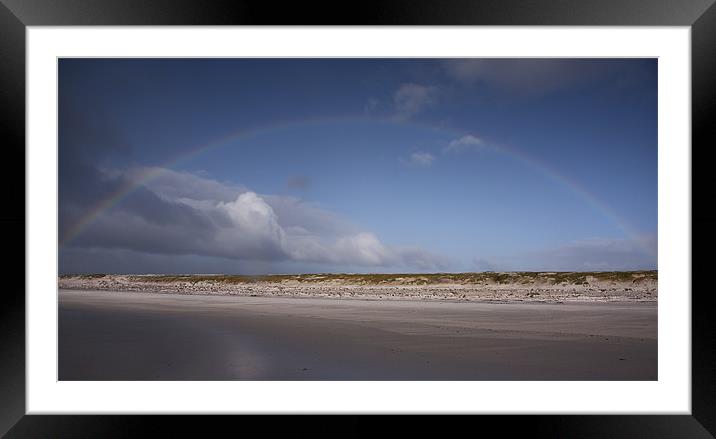Rainbow over beach Framed Mounted Print by Paul Davis