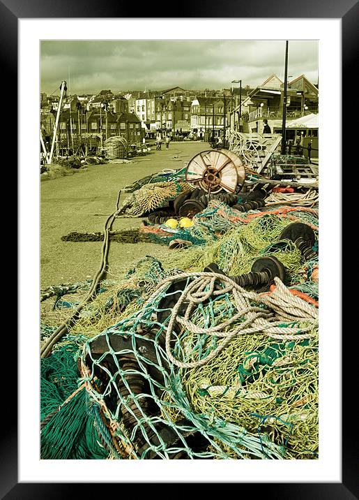 Fishing paraphernalia at Scarborough harbour Framed Mounted Print by Rob Hawkins