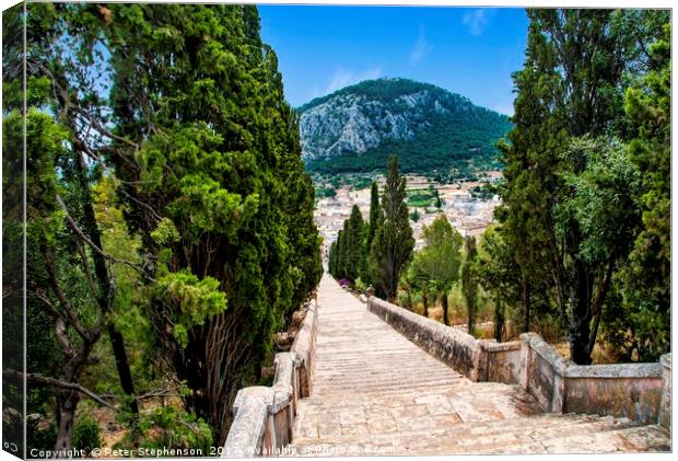 The decent on the Calvari Steps in Pollenca Canvas Print by Peter Stephenson