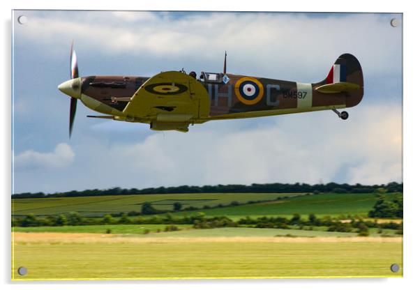 Low flying Spitfire over Duxford Acrylic by Oxon Images