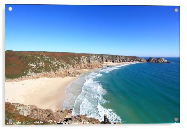 Porthcurno in Cornwall, England. Acrylic by Carl Whitfield