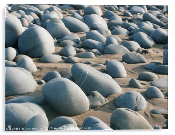 Westward Ho! beach with rocks Acrylic by Lucy Prentice