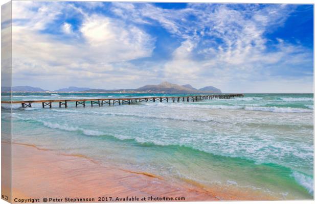 Playa De Muro Beach and Pier in Alcudia Bay Canvas Print by Peter Stephenson