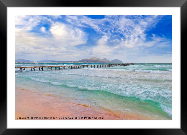 Playa De Muro Beach and Pier in Alcudia Bay Framed Mounted Print by Peter Stephenson