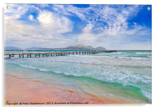 Playa De Muro Beach and Pier in Alcudia Bay Acrylic by Peter Stephenson