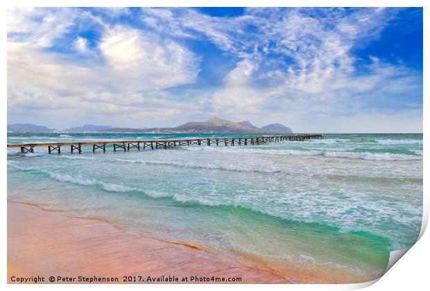 Playa De Muro Beach and Pier in Alcudia Bay Print by Peter Stephenson