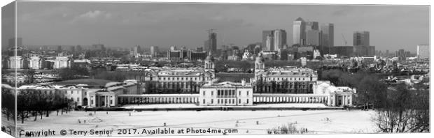 Panaramic view Canary Wharf taken from Greenwich O Canvas Print by Terry Senior