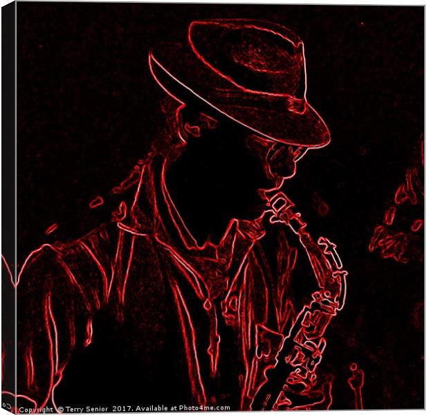 Neon Saxophonist Canvas Print by Terry Senior