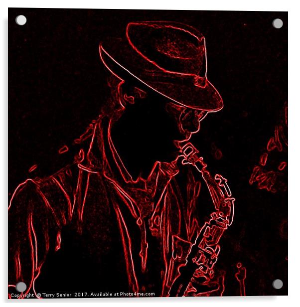 Neon Saxophonist Acrylic by Terry Senior