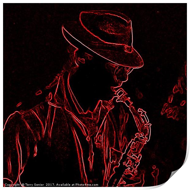 Neon Saxophonist Print by Terry Senior