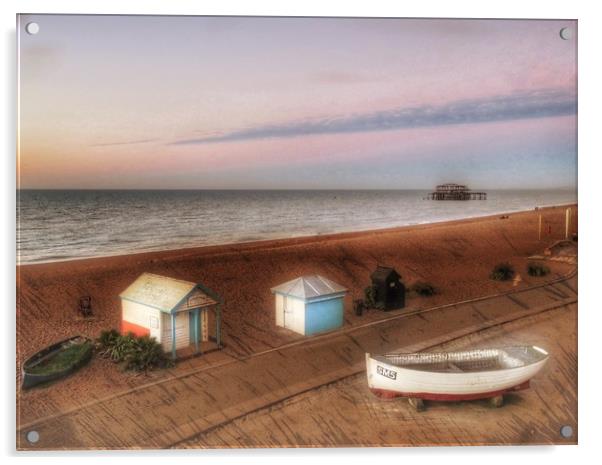 Brighton beach Acrylic by Beryl Curran