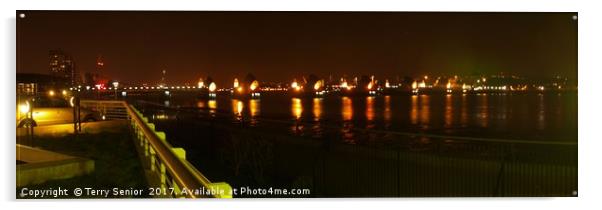 London at Night, The Thames Barrier at night Acrylic by Terry Senior