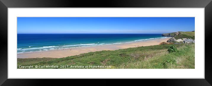 Watergate Bay in Cornwall, Panoramic. Framed Mounted Print by Carl Whitfield