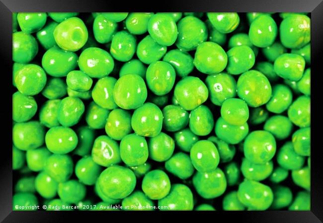 Pile Of Fresh Green Peas Top View Framed Print by Radu Bercan