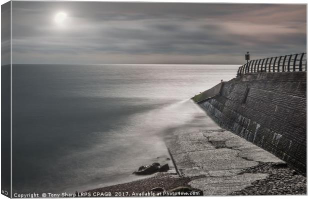 Hastings' Sea Wall Lit by the Moon Canvas Print by Tony Sharp LRPS CPAGB