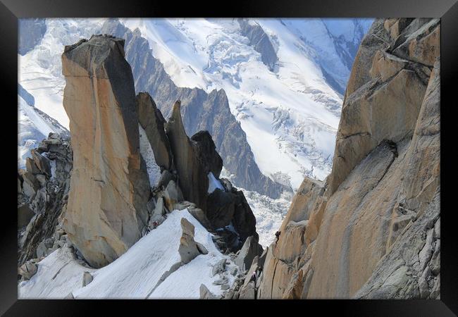 Climber at Aiguille du Midi, Mont Blanc Framed Print by Sarah Pymer