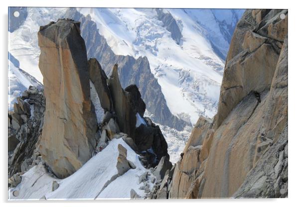 Climber at Aiguille du Midi, Mont Blanc Acrylic by Sarah Pymer