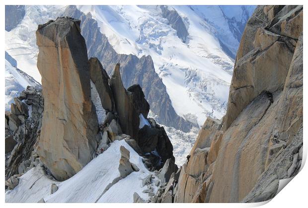 Climber at Aiguille du Midi, Mont Blanc Print by Sarah Pymer