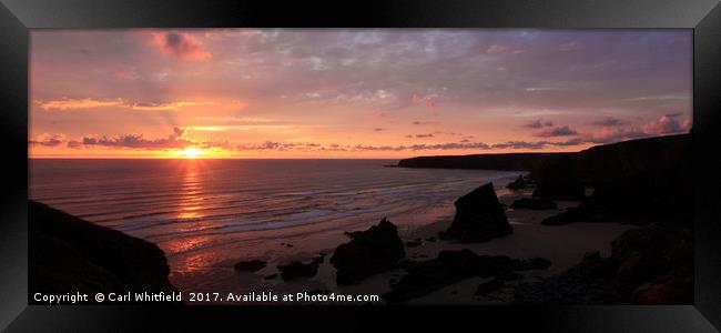 Sunset at Bedruthan Steps Panoramic Framed Print by Carl Whitfield