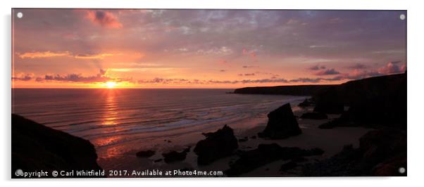 Sunset at Bedruthan Steps Panoramic Acrylic by Carl Whitfield