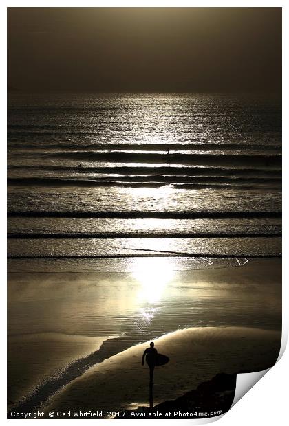 Sunset Surfer at Polzeath. Print by Carl Whitfield