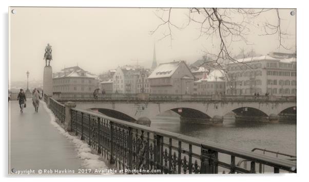 Zurich Bridge in Winter  Acrylic by Rob Hawkins